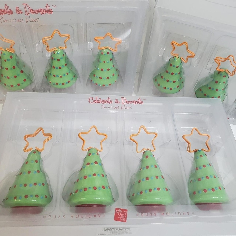 Lot (12) Russ Ceramic Christmas Tree Place Card Holders For Holiday Dinner Party